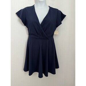 Altar’d State Navy Blue Mini Dress Size L  Knit Stretch Skater New V Neck Short